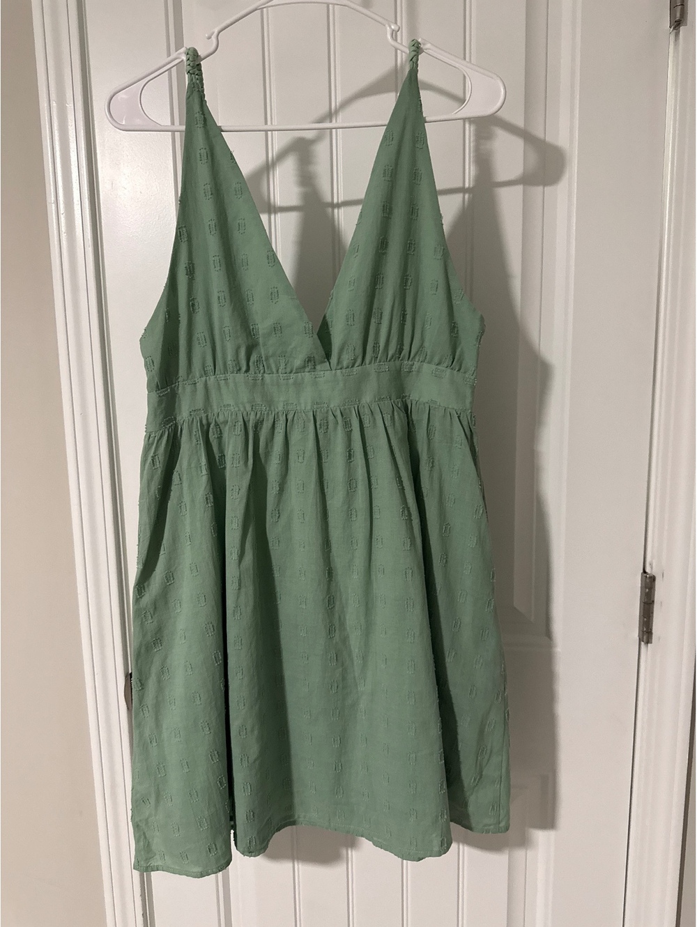 Color Block Light Green Sleeveless Dress with Braided Straps, Size L